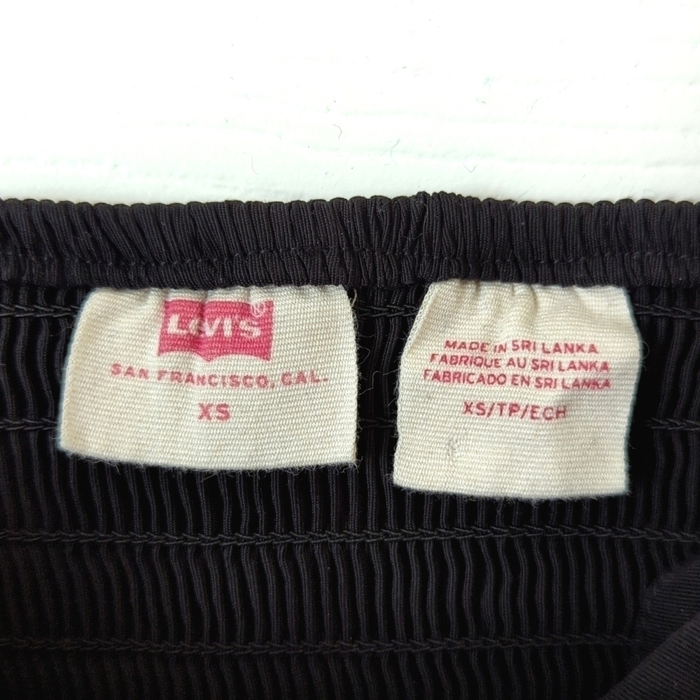 Levi's Junie Long Mutton Sleeve Square Neck Cropped Slim Fit Blouse Black XS - Picture 4 of 11